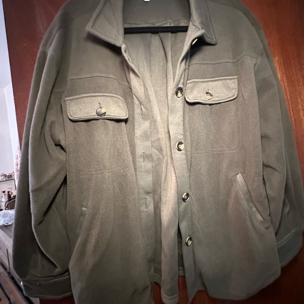 SINCERELY JULES Women’s Olive Green Fleece Jacket - Casual Button-Up Coat